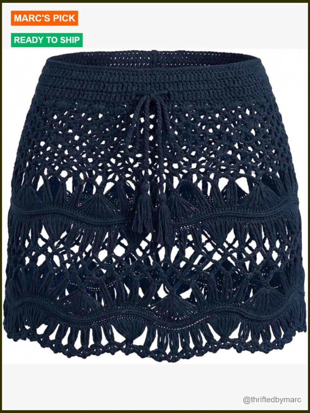 Crochet Knit Mini Coverup Skirt Drawstring Sheer Beach Swimwear